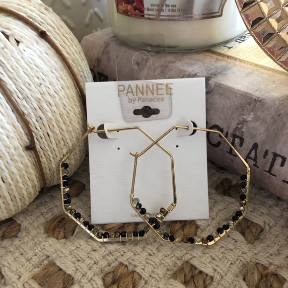 Beaded Hexagon Hoop Earrings - Picture 2 of 3